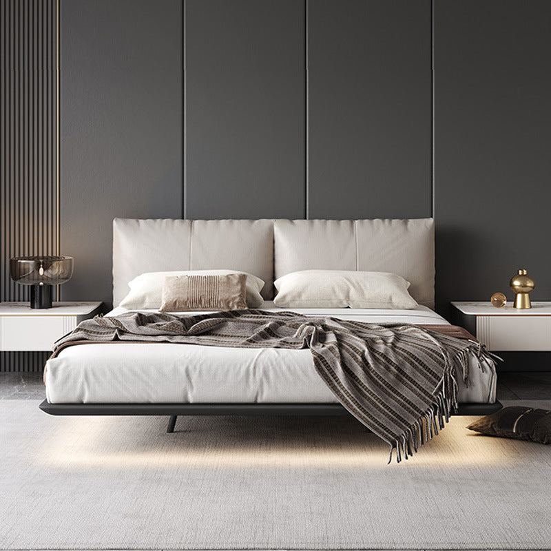 Genuine leather suspended bed accessible luxury modern double bed master bedroom classyelegant 1.8m wabi-sabi style upholstered leather bed personalized