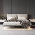 Genuine leather suspended bed accessible luxury modern double bed master bedroom classyelegant 1.8m wabi-sabi style upholstered leather bed personalized