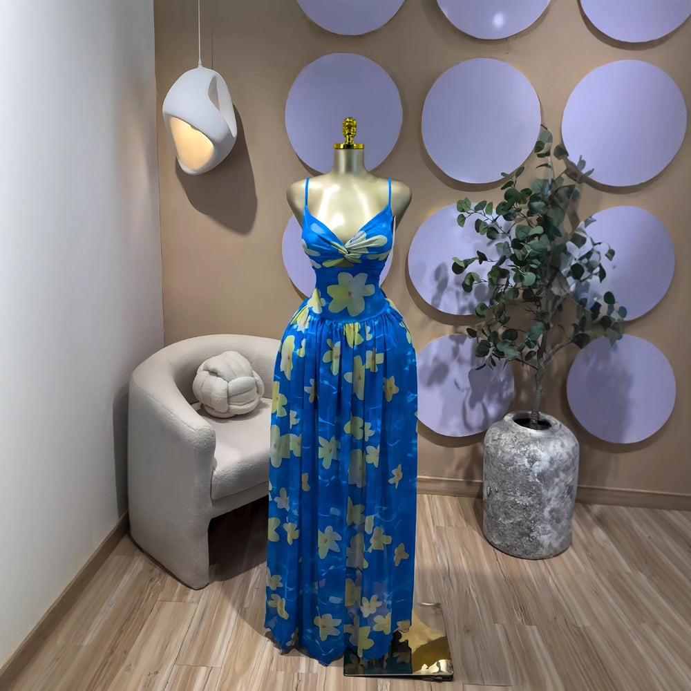 European and american cross-border women's fashion  winter new sleeveless v-neck backless sexy camisole pleated maxi dress