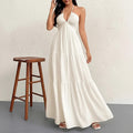 cross-border e-commerce dress: new summer women's vacation casual solid color backless tie-up maxi dress