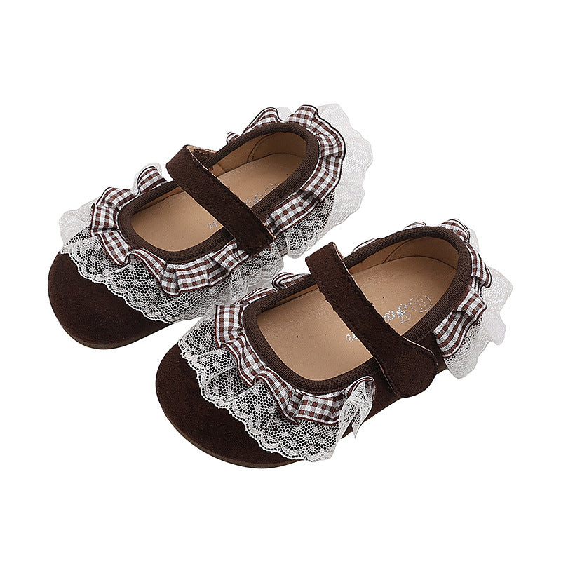 Autumn new arrivals: korean style girls' fashionable flats with lace, soft sole, bow detail, and closed toe – princess shoes