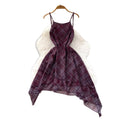 French retro plaid cami dress - women's summer korean style high waist, cinched waist, asymmetrical ruffle hem, slimming dress