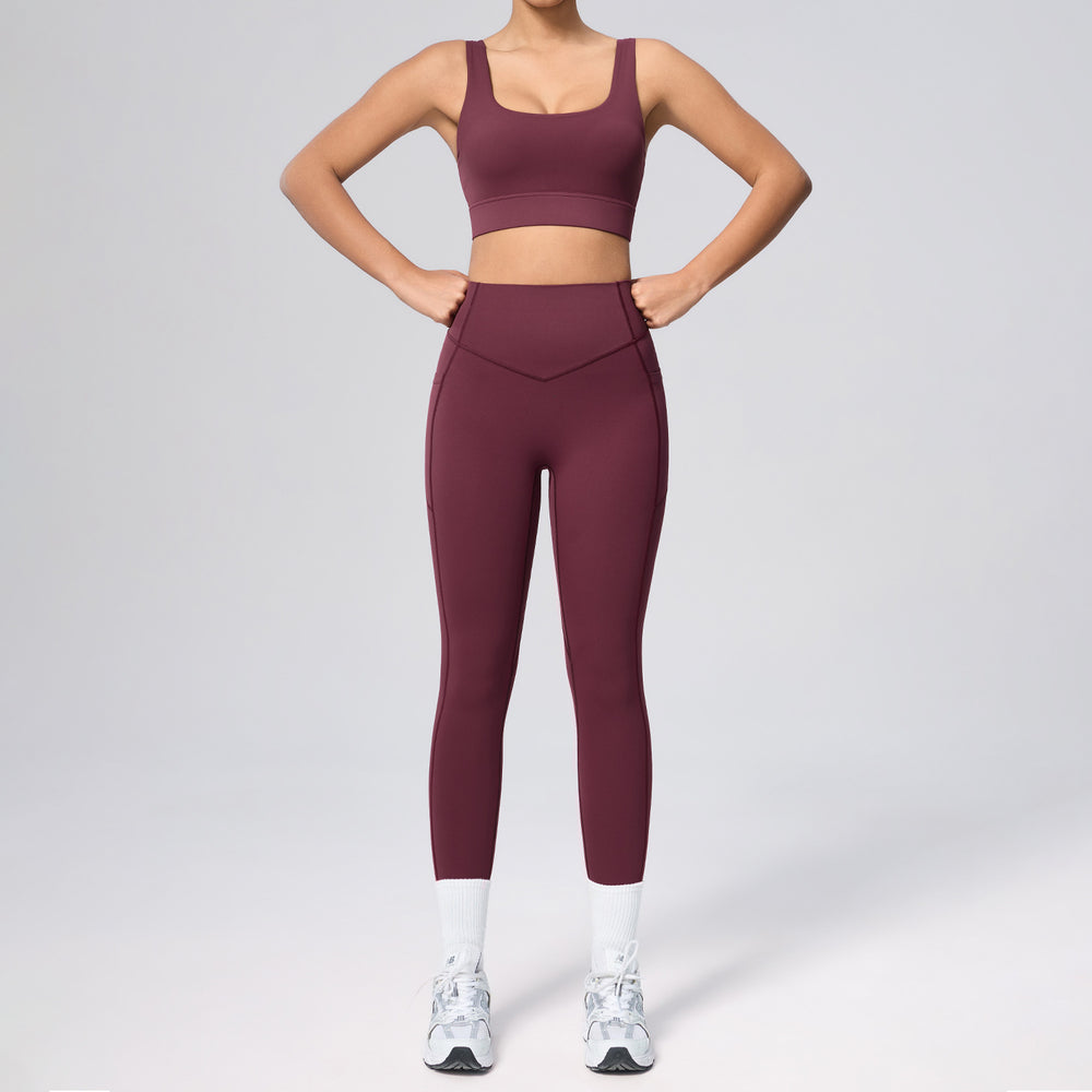 European and american new women's shaping workout set - high waist tummy control pocket yoga outfit - stretchy & breathable fitness set