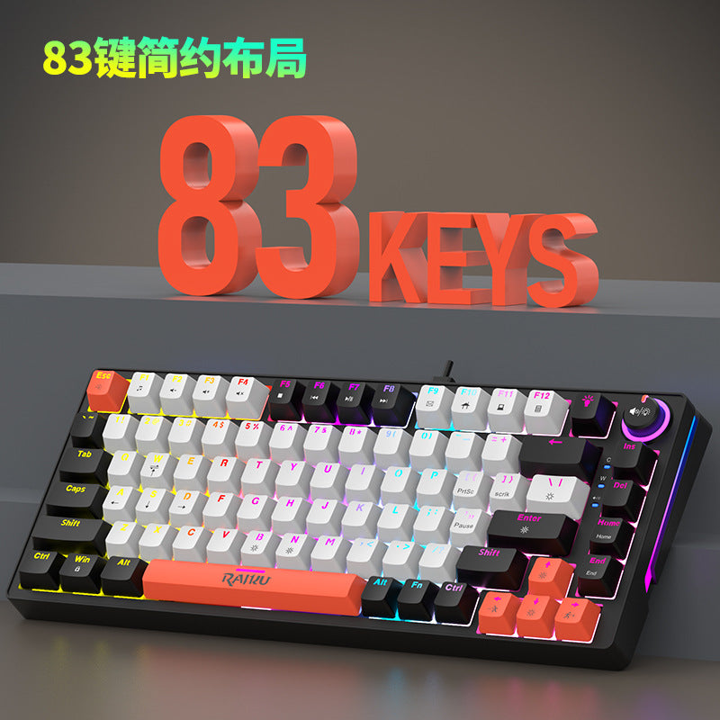 Raiku g83 true mechanical keyboard - wired rgb gaming keyboard with dazzling gradient colors, knob, and blue switches