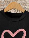 spring/autumn casual new style girls' bubble sleeve printed top + heart-shaped a-line skirt set