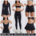 Contrast color bra tops long sleeves short sleeves pants shorts skirts pleated skirts zipper outwear yoga clothes six-piece suit