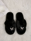 Furry slippers women's outwear furry slippers women's 2024new arrival butterfly stuffedflatswinter european goods fall and winter flip flops