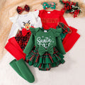 Long-sleeved jumpsuit fashionfall and winter infant and toddler pit sleeves letterprinting christmas plaidprinting skirt khaki