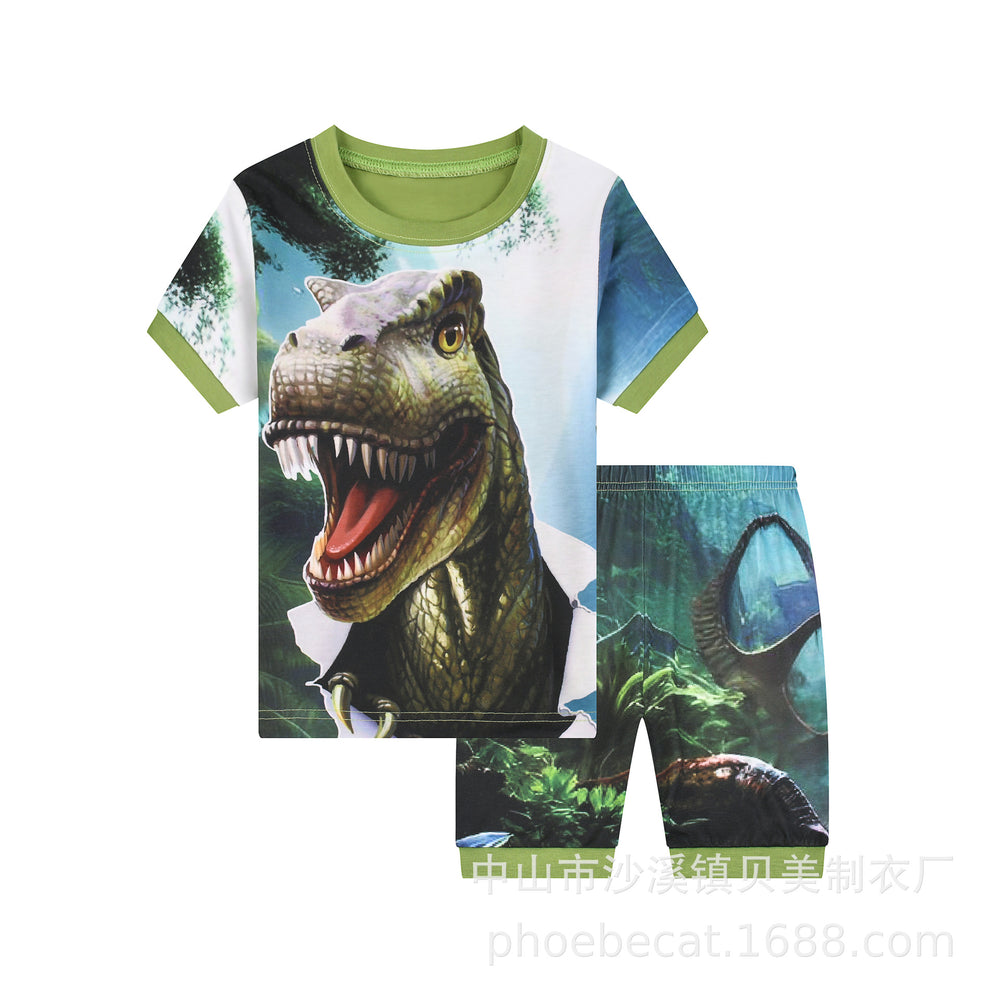 manufacturer supplies 3d digital printed forest dinosaur home clothes short-sleeved shorts 2-piece set