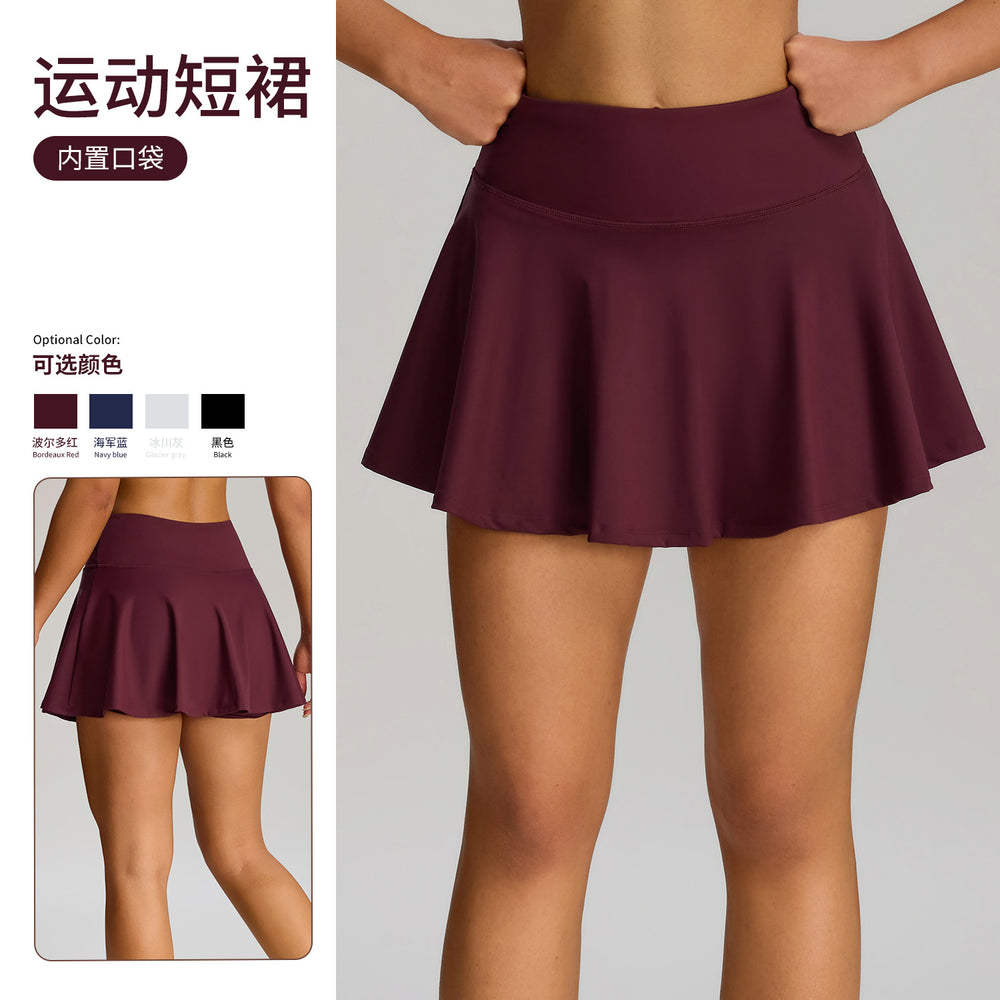 Fashionnew arrival sports tennis skirt outdoor golf flap pocket pants sports skirt fake two-piece fashion tape yoga skirt