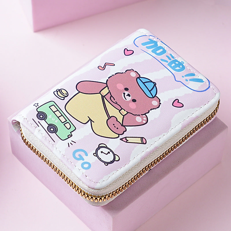 Primary school students small card bag horizontal children and girls new bear sweet cartoon cute short zipper change card bag