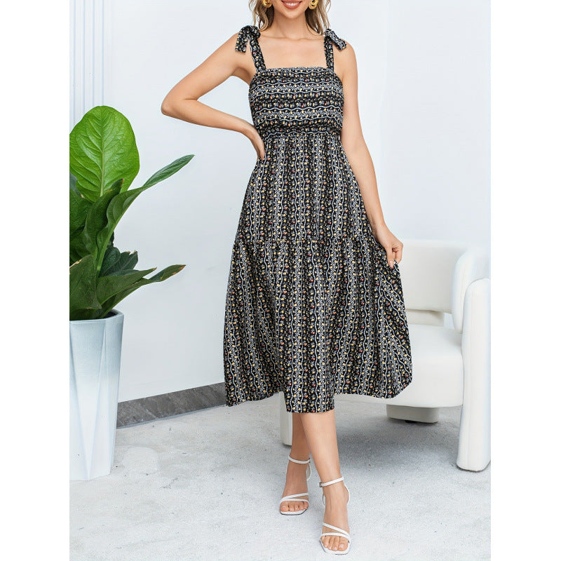 Aliexpress cross-border new original digital floral print vacation dress
