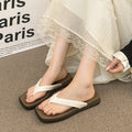 Fashionclassy square toe flip-flops women's summernew arrivaloutwear wedge heel wasteland style color matching thick sole sandals