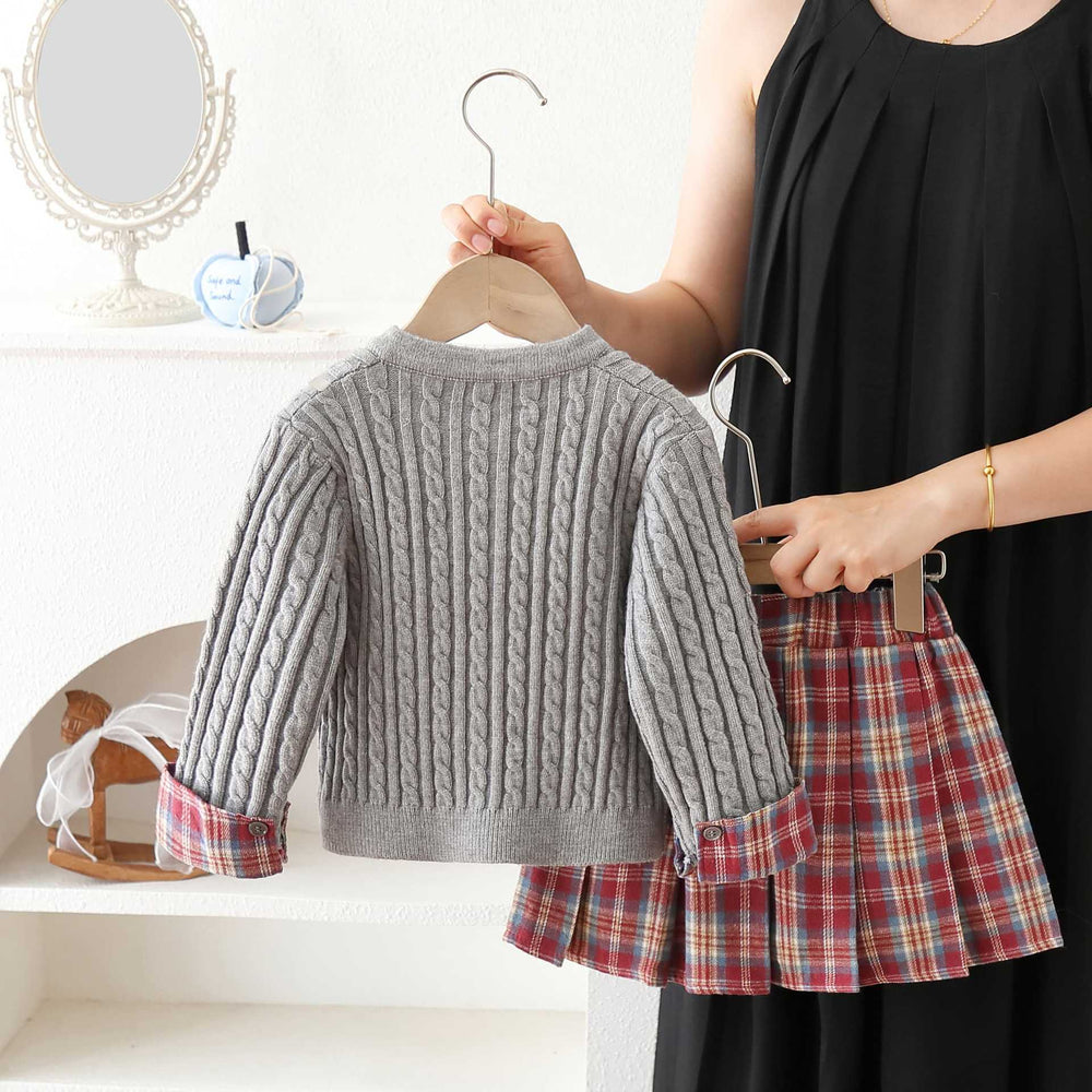 Girls' sweater set - new  autumn/winter collection - cable knit, preppy style, pleated skirt two-piece outfit
