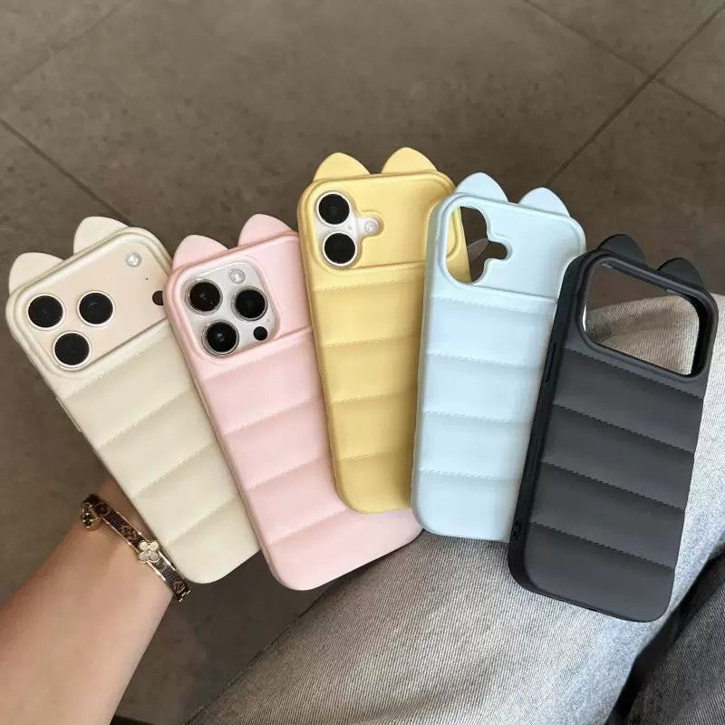Ins dopamine color stereo cat ears silicone mobile phone case suitable for iphone16 apple 17 side cat claw case