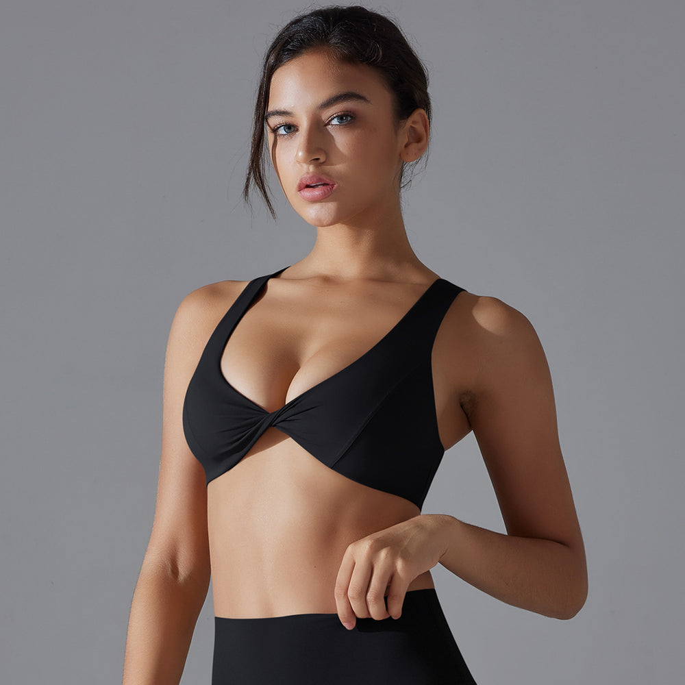 New arrivalpure color double-sided nylon sexy low-cut back sports intimates tight high elastic fitness yoga wear bra for women