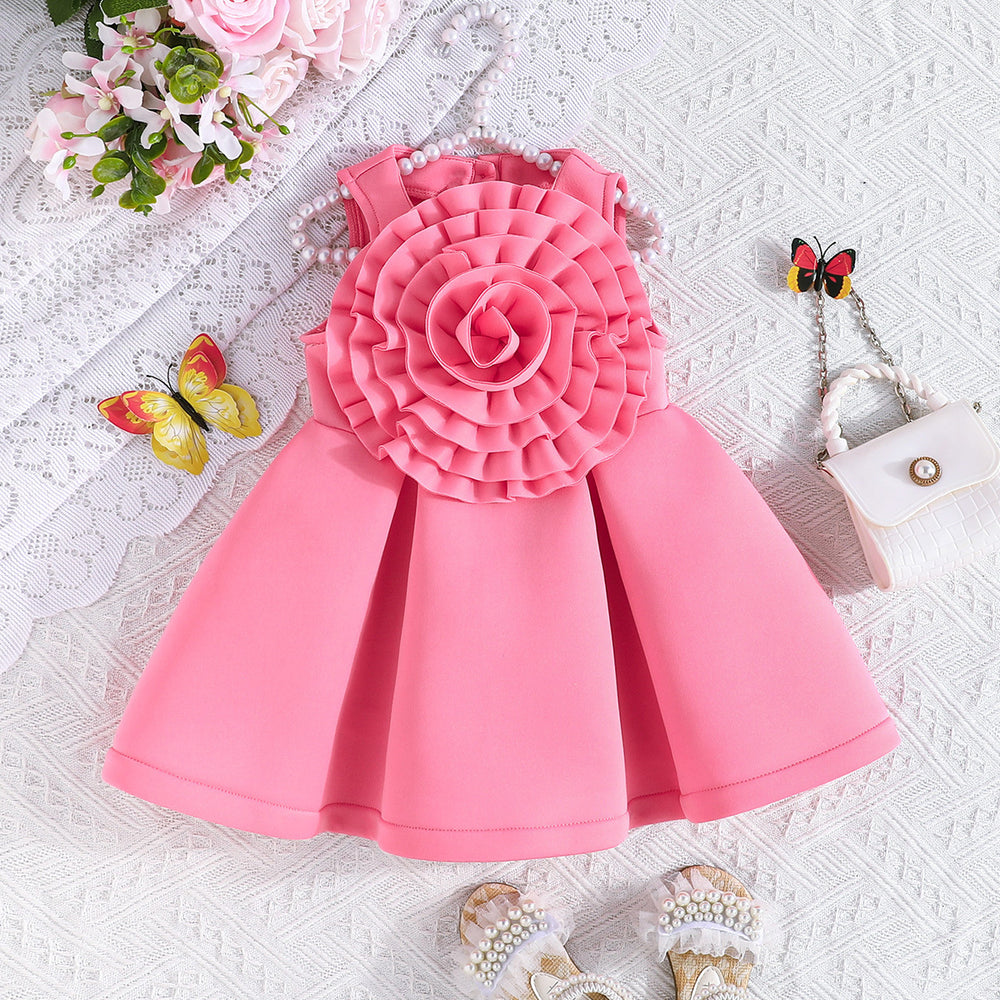 hot-selling girls' summer sleeveless princess dress with oversized floral ruffle detail (european & american style)