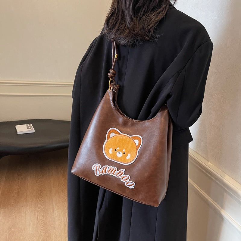 New fashionable and cute 2025 bear shoulder bag women's Donnie Mori casual tote bag large-capacity messenger bag