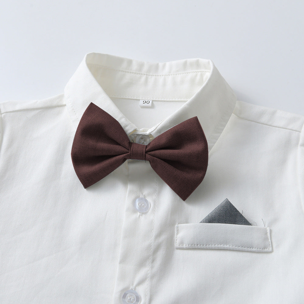 Korean style new children's clothing long-sleeve shirt overalls bow tie first birthday outfit boys' clothes factory wholesale