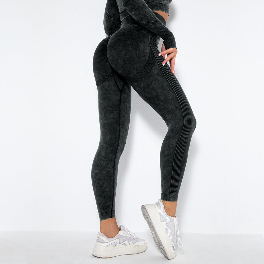 European and american new seamless washed knit moisture-wicking sexy peach lift sweat-wicking yoga pants workout leggings