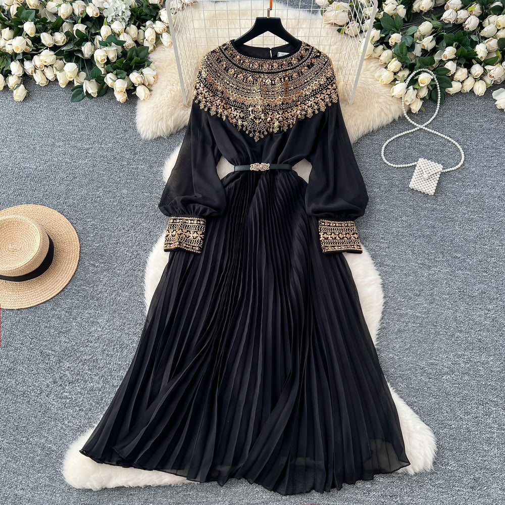 French high-end elegant sequin & beaded patchwork bodycon dress - women's  new arrival, chic pleated maxi dress