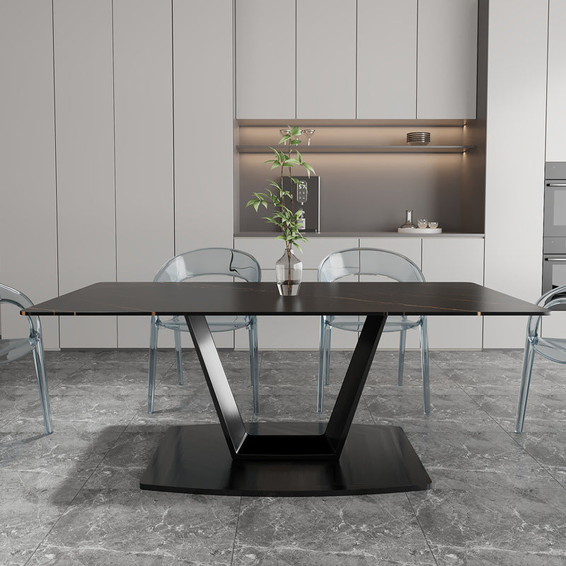 Factory direct wholesale sintered stone dining table - italian style, small apartment, light luxury, high-end, minimalist modern design with carbon steel legs, rectangular table