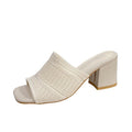 Square toe sandals summer  new french high heels open toe flyknit cutout peep-toe thong sandals wholesale