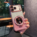Glitter mirror magnetic stand compatible iphone 17 pro case, 16, apple 13, four-corner electroplated drop-proof protection