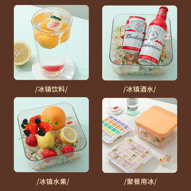 One bite summer ice cube box commercial silicone ice grid with lid ice box food grade ice cube mold press ice grid