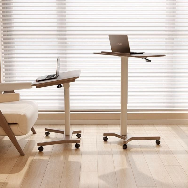 Solid wood height-adjustable computer desk, mobile small apartment office desk, home study table, foldable small desk with wheels