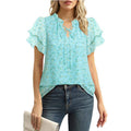 Amazon eleganceelegant short-sleeved topssummernew arrivalv neckruffle sleeve chiffon floralshirt