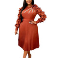 European and american new chiffon 3d floral ruffle dress - slimming, pleated, elegant evening gown