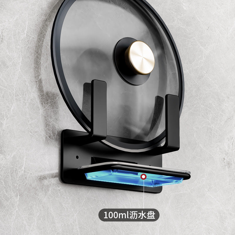 Pot lid rack with drain tray, no punching in kitchen, wall-mounted black cutting board, chopping board, cutting board storage rack