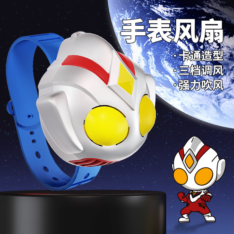 Authentic ultraman superhero kids' rechargeable wristband mini portable electric silent watch fan for students