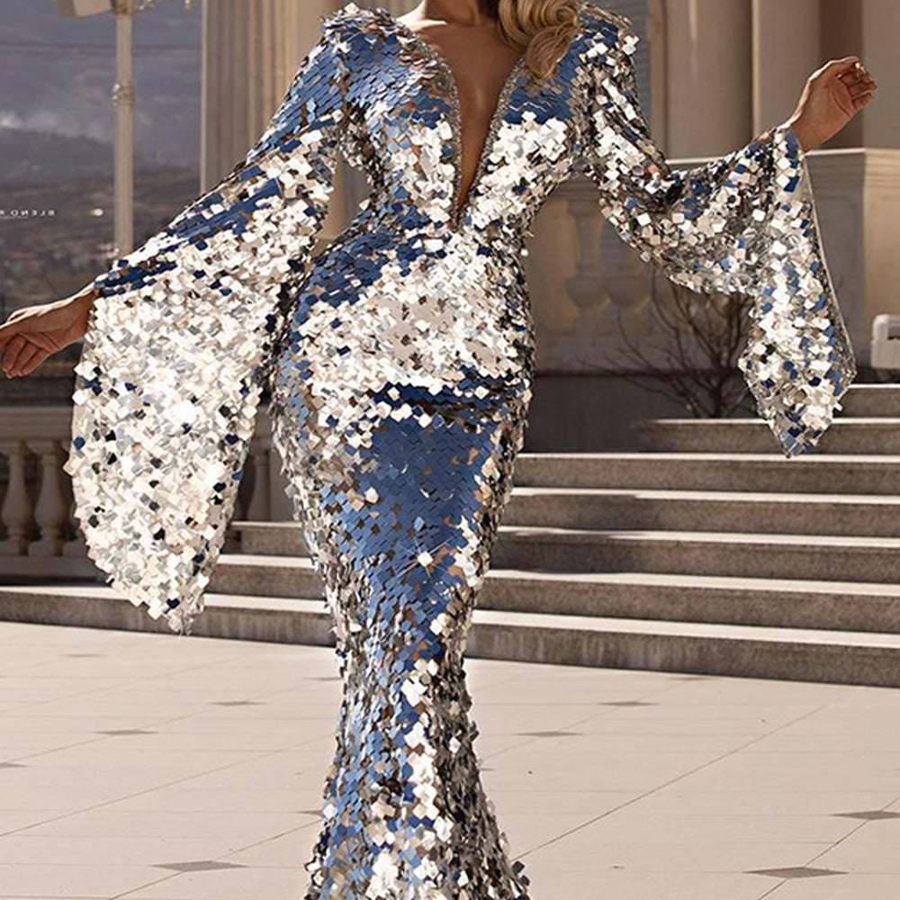 spring new arrivals: european and american style sexy sequin dress - silver evening gown, bodycon cocktail dress