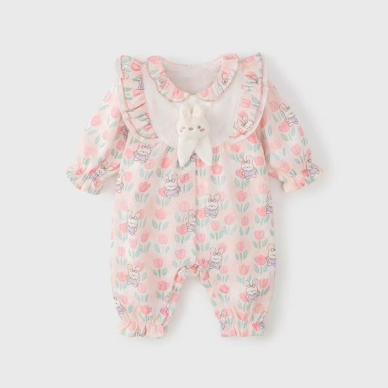Baby clothes autumn outfit girl's romper autumn double layer cute long sleeve crawling suit princess outing clothes