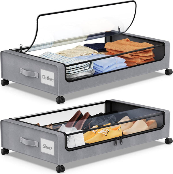 square bed bottom rack under bed clothing shoes quilt book storage box wheeled mobile trolley