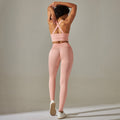 New seamless yoga set: high-waisted peach lift leggings with criss-cross back bra - sweat-wicking workout outfit for running and fitness
