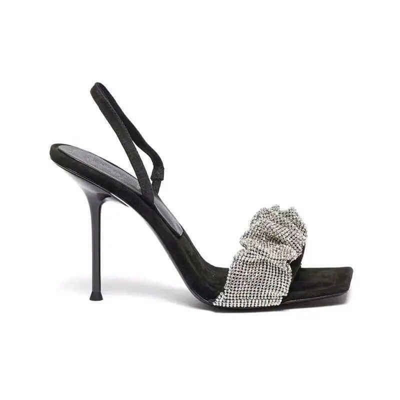 Influencer-approved sandals: 2025 summer new arrivals - fairycore rhinestone stiletto heel slides, plus size available