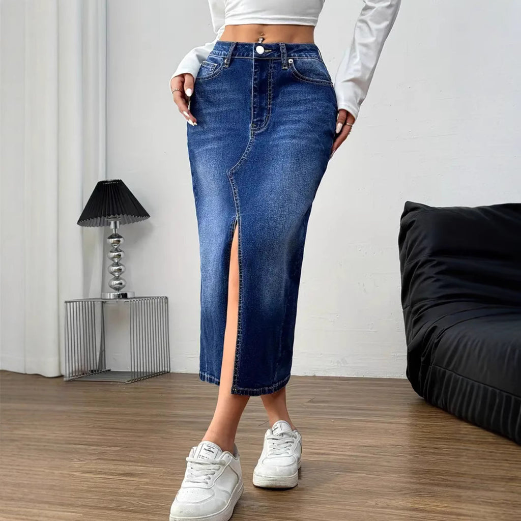Europe, America   independent station  washed retro women's denim skirt