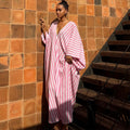 European and american plus-size women's clothing:  autumn new arrivals - stylish and chic vacation-ready pink striped maxi dress
