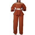 C8535p with belt cross-border women's clothing  one-piece collar long-sleeved top loose wide-leg pants european and american suit