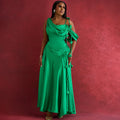 European and american cross-border women's clothing:  summer new arrival - elegant off-the-shoulder design, figure-flattering, heavily embellished a-line dress