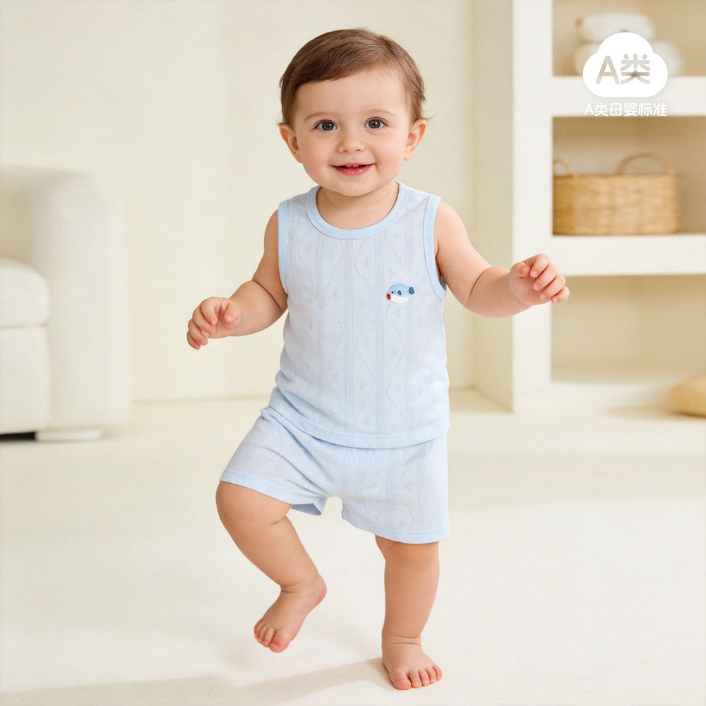 Baby two-piece outfit set: lightweight cotton tank top and shorts for summer - breathable and comfortable casual wear for infants and toddlers