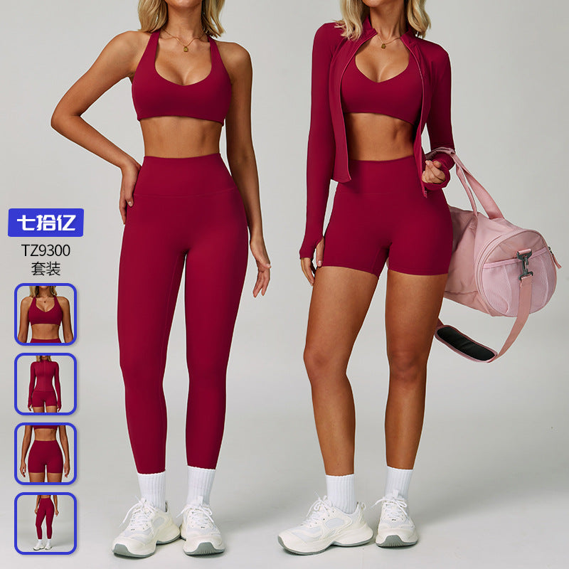 Summer cross-border barely-there yoga set - backless, tight-fitting, quick-dry activewear - outdoor sports running three-piece set 9300