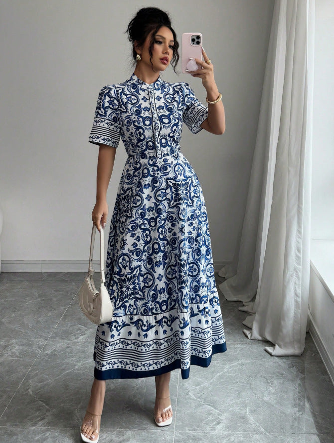export women's dress retro geometric positioning printing pullover t-shirt skirt fashionloose tutu skirt