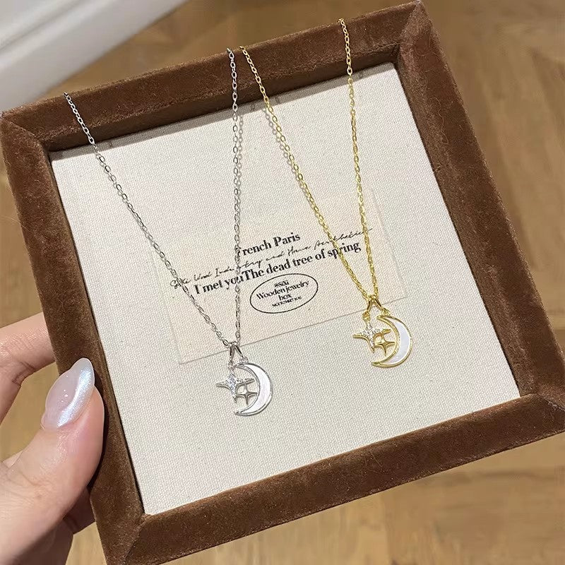 Ins star and moon titanium steel necklace - women's designer high-end star, moon, and shell clavicle chain - fashionable and versatile jewelry