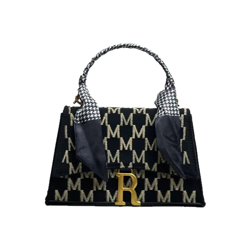 High-end Xiaoxiangfeng portable small square bag 2025 summer new European and American fashion foreign style R letter shoulder messenger bag