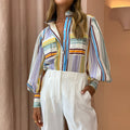 cross-border european and american women's clothing: new summer collection - elegant and chic turn-down collar printed oversized shirt 661