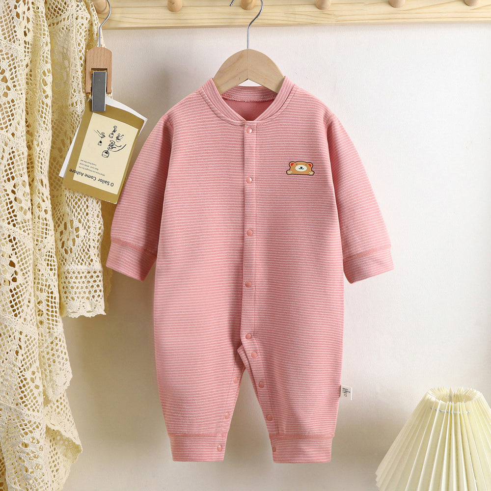 Newborn baby german velvet romper - striped bodysuit, seamless crawling suit, autumn/winter warm sleepwear for infants